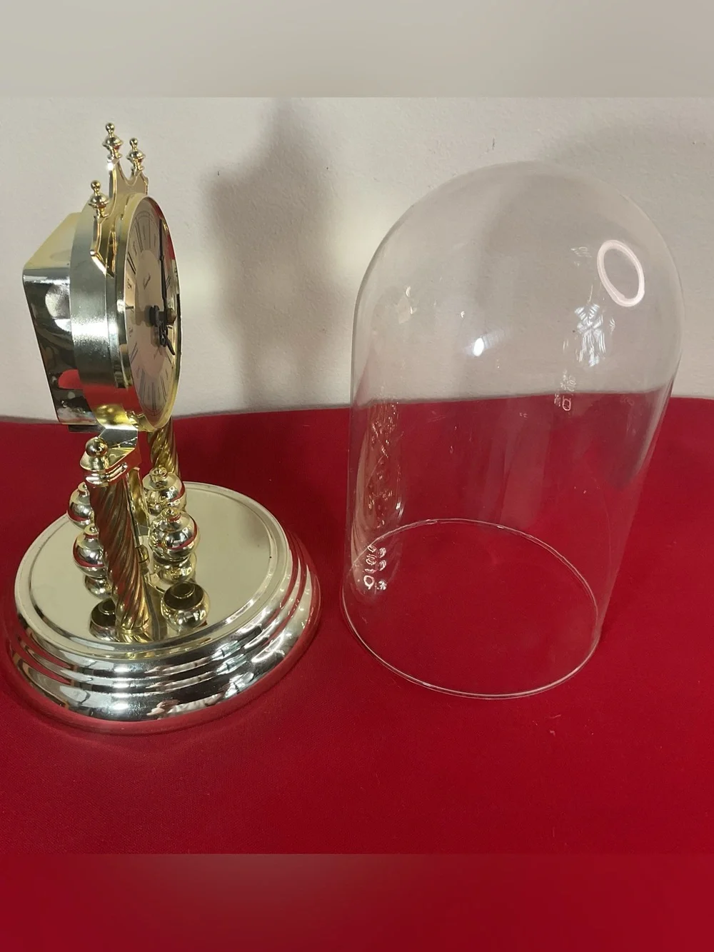 Concordia Anniversary Clock Glass Dome Quartz Rotating Pendulum Mantel Germany….